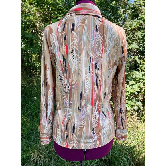 Vintage 1970s Womens Blouse Abstract Wheat plant Pattern Boho - Picture 3 of 10
